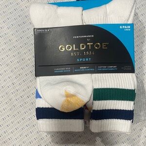 Gold Toe Womens Athletic Socks - White with Blue, Green, and Yellow Stripes
